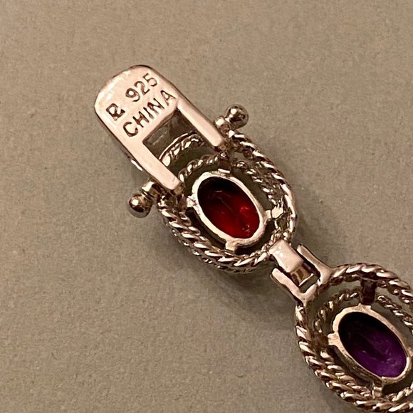 Colorful Multi-Gem & Sterling Silver Bracelet, 7" - Picture 8 of 13